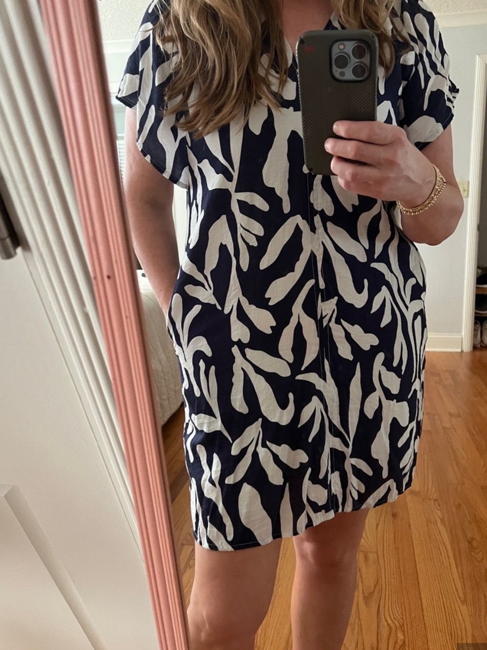 THML Sophia Everyday Dress medium navy and white with pockets